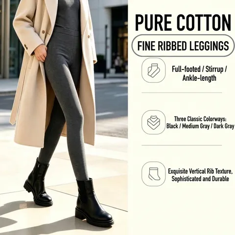 Women Casual Cotton Ribbed Vertical Striped Leggings High Elastic Slimming Footed Stirrup Ankle Length Autumn Winter Warm Tights