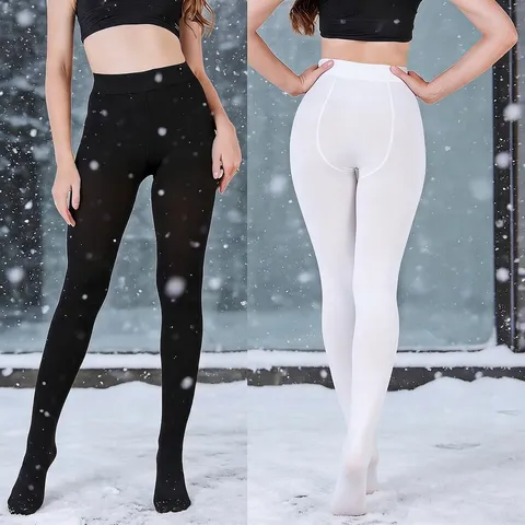 Women Winter Thick Fleece Lined Leggings High Waist Matte Slimming Black Skin Tone Plus Size Thermal Pantyhose Footed Stirrup Tights