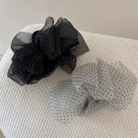 Polka Dot Seersucker Mesh Hair Claw Big Shark Clip Volumizing Puffy Cloud Hair Accessories For Women Daily Hair Styling Tool