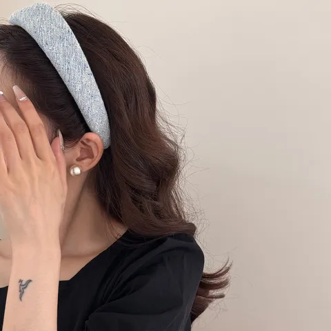 Serre-tête pour Femme à Bord Large Style Tweed Français Élégant Bandeau Épais en Éponge Accessoires de Coiffure Quotidiens