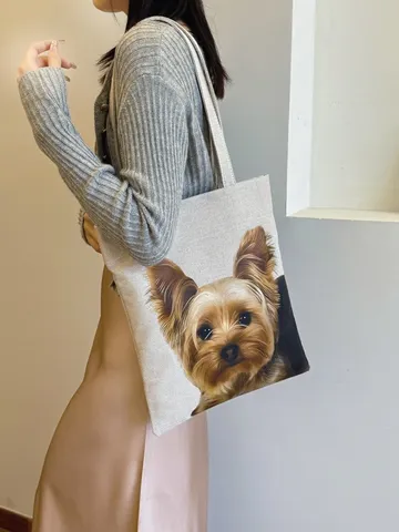 Süße Cartoon Tier Druck Segeltuch Tote Bag Für Damen Casual Medium Umhängetasche Wiederverwendbare Stoff Einkaufstasche Polyester Futter Offen Innentasche Strand Handtasche