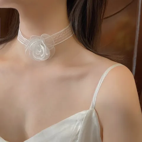 Lazo para el Cabello con Cinta de Encaje Floral Retro Francés Elegante Gargantilla de Flores de Malla Blanca Diadema Multiuso Joyería para Mujer