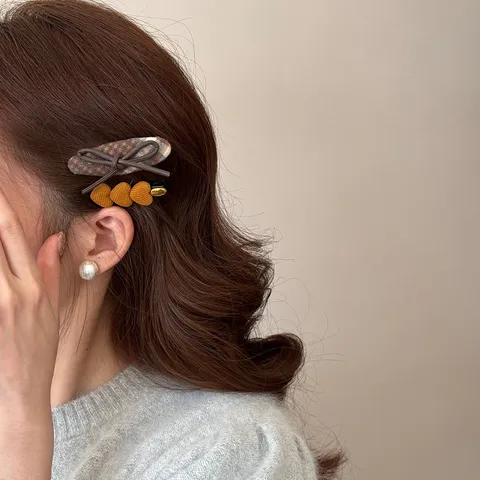 Retro Plaid Bow Scrunchie Sweet Heart Hair Clips Vintage Headband For Women Preppy Style Autumn Winter Hair Accessories Gift