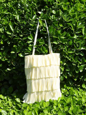 Women Summer Fresh Floral Lace Mesh Ruffled Pleated Tote Bag Multilayered Sweet Shoulder Bag Soft Yarn Large Handbag