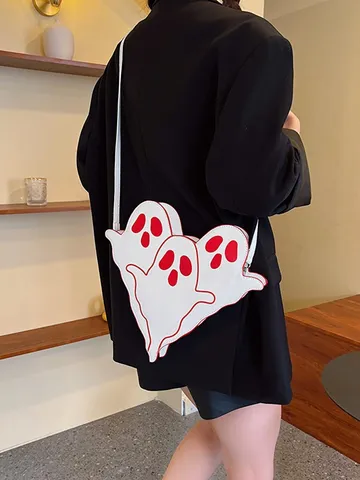 Halloween Ghost Shaped Crossbody Bag For Women PU Leather Funny Spirit Messenger Bag Festival Party Shoulder Bag Gift