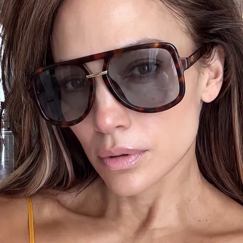 Retro Dubbele Brug Aviator Zonnebril Dames Oversized PC Frame AC Lens UV400 Zonbescherming High End Streetwear Mode Bril