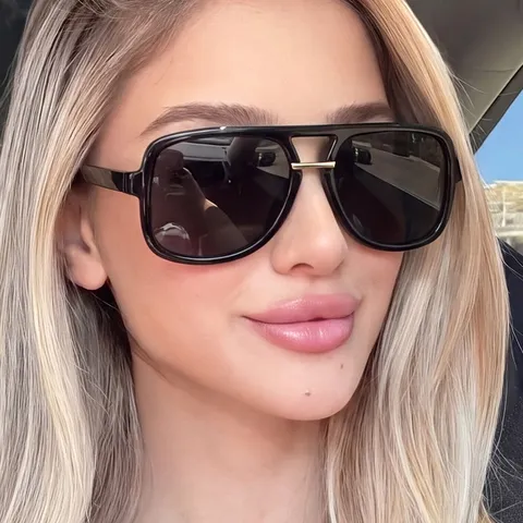 Retro Dubbele Brug Aviator Zonnebril Dames Oversized PC Frame AC Lens UV400 Zonbescherming High End Streetwear Mode Bril