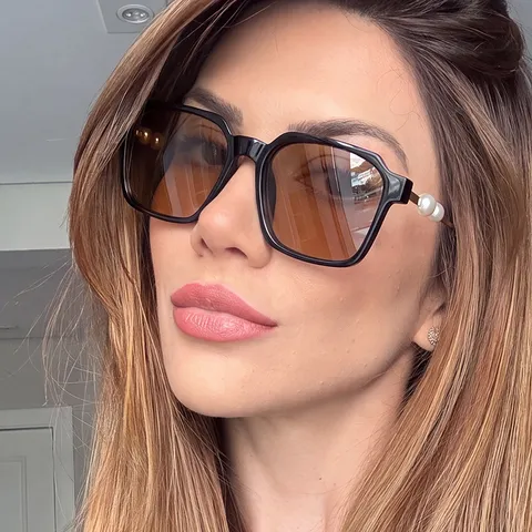 Quadratische Perlen Sonnenbrille Für Damen Neue Mode Trend Retro Großen Rahmen Sonnenschutz UV400 Schutz PC AC Metallbügel Brille