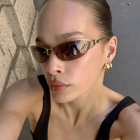 Y2K Vintage Metal Half Frame Cat Eye Sunglasses For Women Electroplated Sun Protection UV400 Trendy Eyewear Accents
