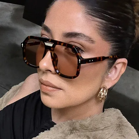 Oversized Pilot Sunglasses For Women Vintage Double Bridge PC Frame AC Lens Fashion Arrow Nail Sun Glasses Eyewear