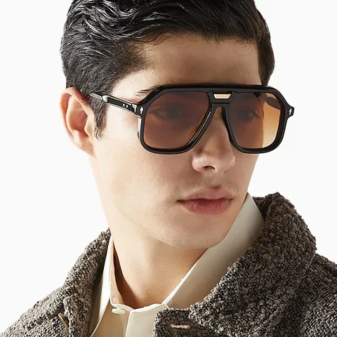 Oversized Pilot Sunglasses For Women Vintage Double Bridge PC Frame AC Lens Fashion Arrow Nail Sun Glasses Eyewear