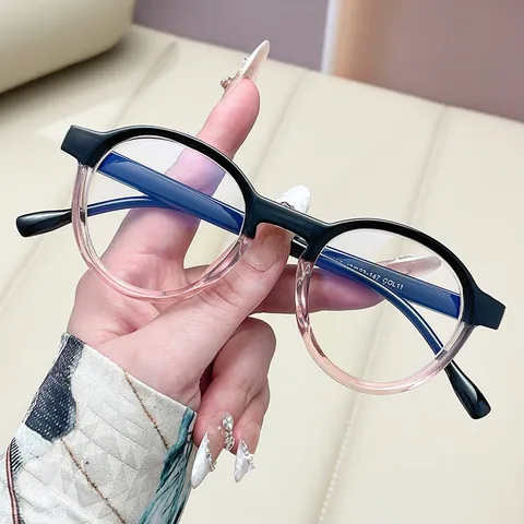 Women Fashion Round Anti-Blue Light Eyeglasses Frame Retro Artistic Preppy Style PC Frame AC Lens Optical Glasses Frame