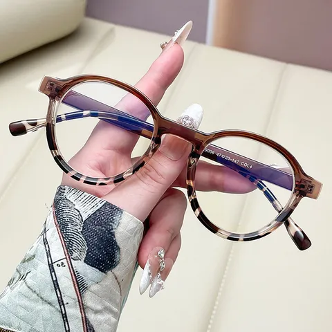 Women Fashion Round Anti-Blue Light Eyeglasses Frame Retro Artistic Preppy Style PC Frame AC Lens Optical Glasses Frame
