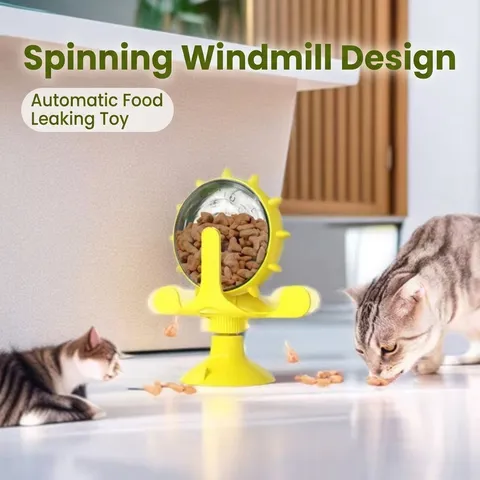 Windmill Pet Food Dispenser Toy ABS Slow Feeder For Cats Dogs With Suction Cup Interactive Puzzle Training Toy