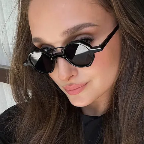 Gafas de Sol Redondas Irregulares Hip Hop Punk para Mujer Retro Marco Pequeño UV400 Protección Solar Moda Tendencia Puente de Metal