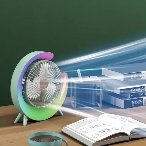 Tisch-Luftzirkulationsventilator USB Aufladbar Mit RGB-Lauflicht 3 Geschwindigkeiten 180 Grad Verstellbar Leiser Ventilator Büro Zuhause