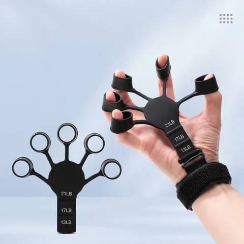 Silicone Finger Exerciser Finger Strength Trainer Adjustable Resistance Levels Hollow Grip Strengthener with Wrist Strap for Rehabilitation Fitness Athletes