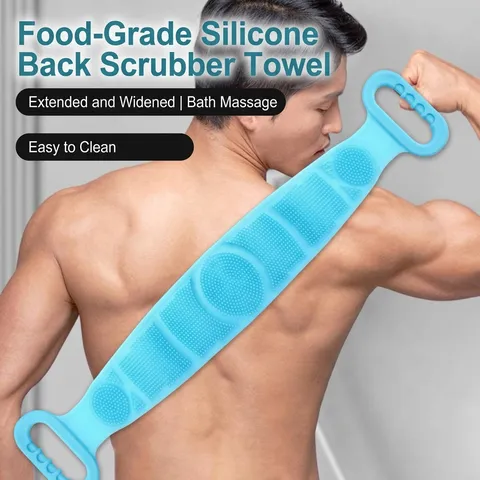 Silicone Back Scrubber Double Sided Exfoliating Shower Body Brush Long Strip Bath Belt With Handles Deep Cleaning Massage Tool