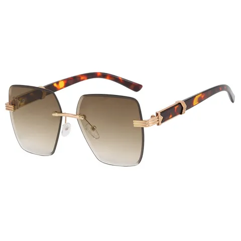 Gafas de Sol Poligonales Sin Montura para Mujer Hombre Lentes PC Degradadas Oversize UV400 Gafas de Metal de Moda 2025 Retro