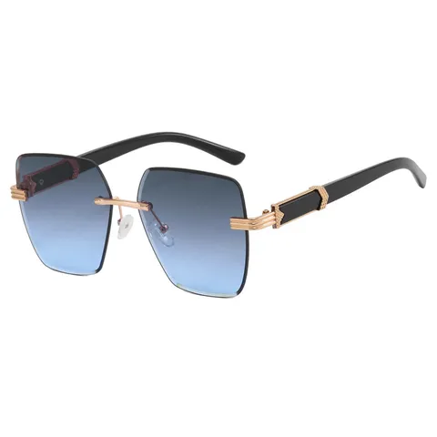 Gafas de Sol Poligonales Sin Montura para Mujer Hombre Lentes PC Degradadas Oversize UV400 Gafas de Metal de Moda 2025 Retro