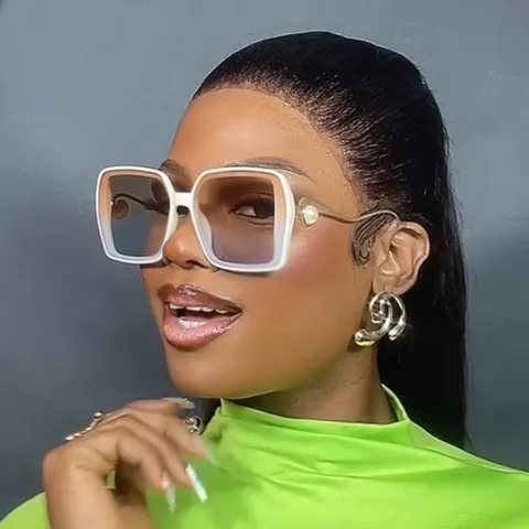 Quadratische Übergroße Sonnenbrille Für Damen Mode Künstliche Perle Metall Welle Bügel Vintage Verlaufslinsen UV400 Sonnenschutz Brille