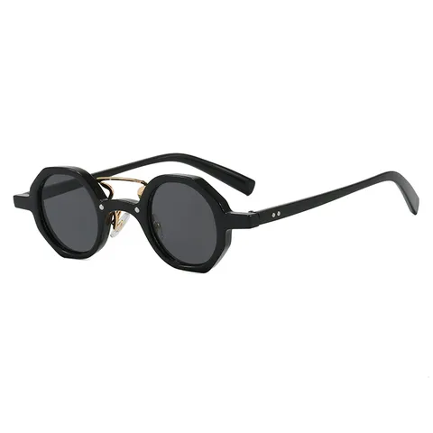 Gafas de Sol Redondas Irregulares Hip Hop Punk para Mujer Retro Marco Pequeño UV400 Protección Solar Moda Tendencia Puente de Metal