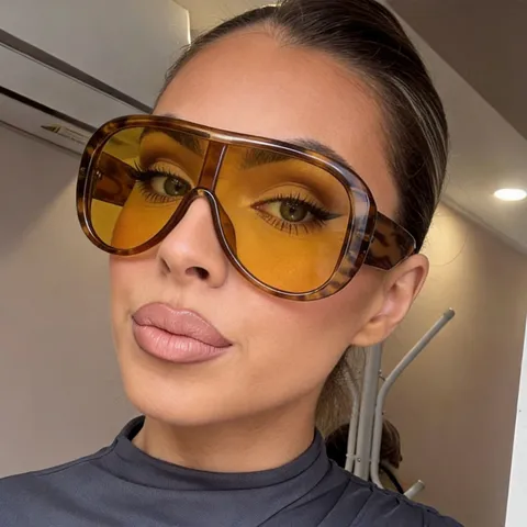 Damen Einteilige Großer Rahmen Sonnenbrille Modisch Trendig PC Shield UV400 Schutz Oversized Schildpatt Brillen