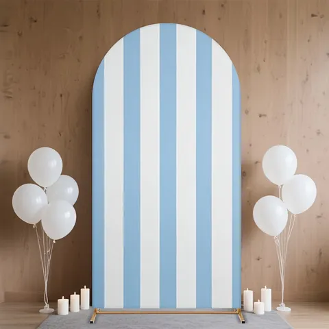 Moderne Minimalistische Bogen Hintergrund Abdeckung Blau Weiß Vertikale Streifen Bedruckt Polyester Hintergrundtuch Für Hochzeit Geburtstag Party Deko Fotohintergrund