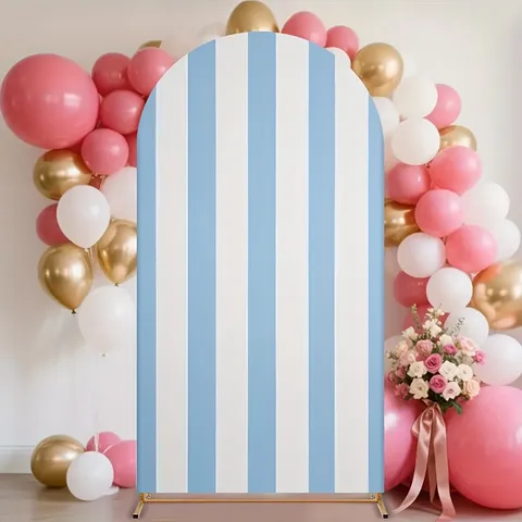 Moderne Minimalistische Bogen Hintergrund Abdeckung Blau Weiß Vertikale Streifen Bedruckt Polyester Hintergrundtuch Für Hochzeit Geburtstag Party Deko Fotohintergrund