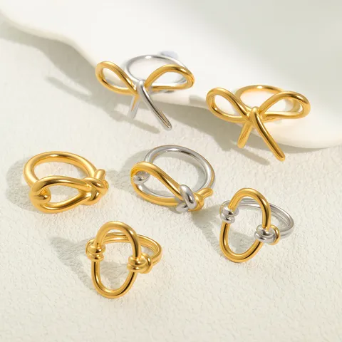Edelstahl Zweifarbig Knoten Schleife Ring Für Damen Minimalistisch Grobes Seil Gedreht Band Offene Fingerringe Schmuck