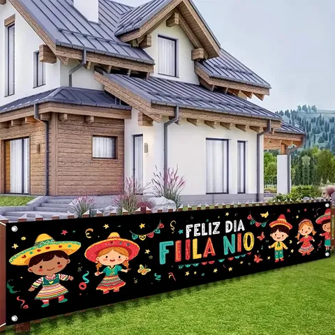 Striscione Festa dei Bambini Messicana Feliz Dia Del Nino Sfondo Poliestere Decorazioni Festa All Aperto Bandiera da Recinto per Bambini
