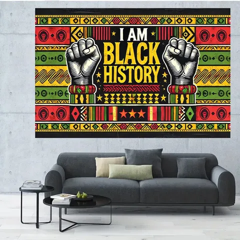 Black History Month Photography Backdrop I Am Black History Pan African Colors Silhouette Fist Wall Hanging Tapestry Party Decor