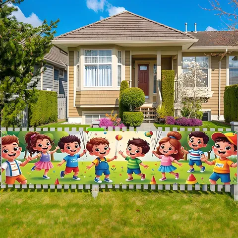 Polyester Cartoon Children Balloon Print Backdrop Banner Hanging Flag For Kids Party Activities Decoration outdoor School Celebrations