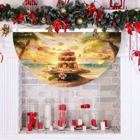 Summer Beach Sunset Fan Shaped Flag Decorative Banner Outdoor Garden Party Coastal Theme Polyester Bunting For Hanging Decor