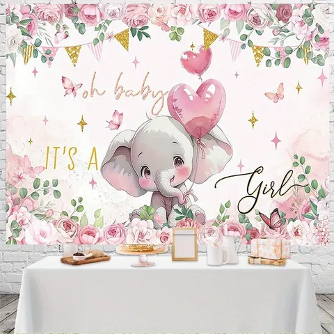 Pink Elephant Baby Shower Backdrop For Girl Oh Baby It Is A Girl Photography Background Pink Floral Heart Balloons Party Decoration Banner