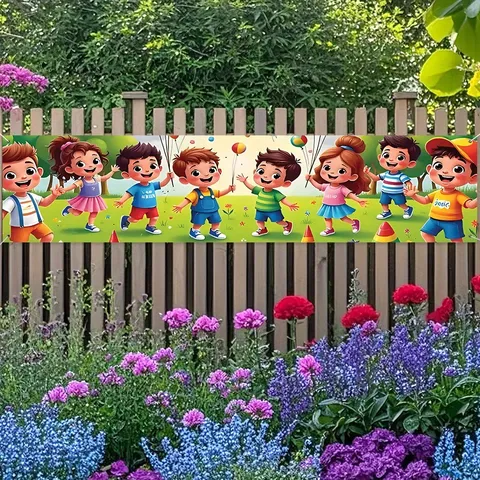 Polyester Cartoon Children Balloon Print Backdrop Banner Hanging Flag For Kids Party Activities Decoration outdoor School Celebrations