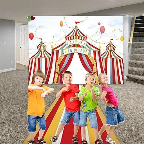 Circus Carnival Theme Backdrop And Stripes Runner Set 100D Polyester Photography Prop For Kids Birthday Party Decoration