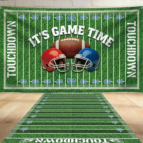 American Football Theme Party Decoration Set Realistic Football Field Backdrop And Grass Runway Floor Runner For Sports Event Birthday Party Decor