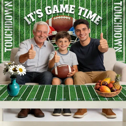American Football Theme Party Decoration Set Realistic Football Field Backdrop And Grass Runway Floor Runner For Sports Event Birthday Party Decor
