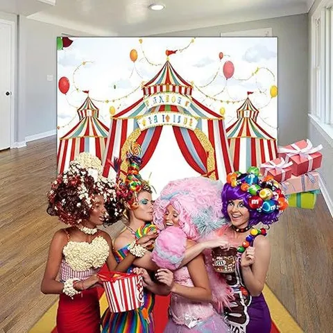 Circus Carnival Theme Backdrop And Stripes Runner Set 100D Polyester Photography Prop For Kids Birthday Party Decoration