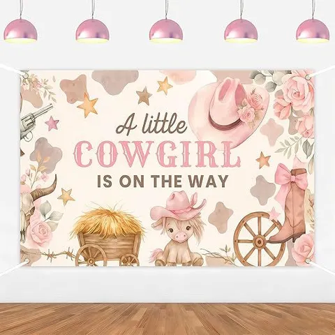 Sfondo Baby Shower Cowboy Occidentale Rosa per Ragazze Tema Cowgirl Festa Fotografia Sfondo in Poliestere Bandierine Decorazioni