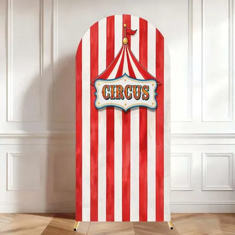 Vintage Zirkus Thema Bogen Hintergrund Rot Weiß Gestreift Karneval Geburtstag Party Dekoration Polyester Hintergrund Abdeckung