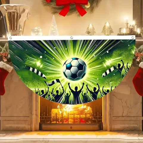 Football Themed Pleated Fan Flag Soccer Party Decoration Window Hanging Half Circle Banner Polyester Sports Event Decoration