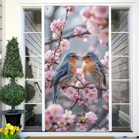 Kolibrie Bloemen Lente Deurafdekking Welkom Banner Polyester Stof Hangende Tapijt Voor Huis Veranda Feest Decoratie