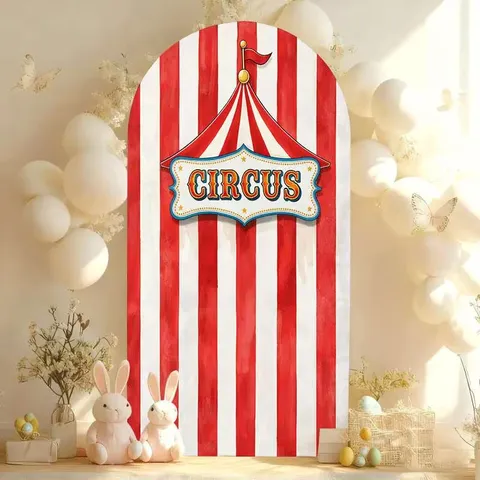 Vintage Zirkus Thema Bogen Hintergrund Rot Weiß Gestreift Karneval Geburtstag Party Dekoration Polyester Hintergrund Abdeckung
