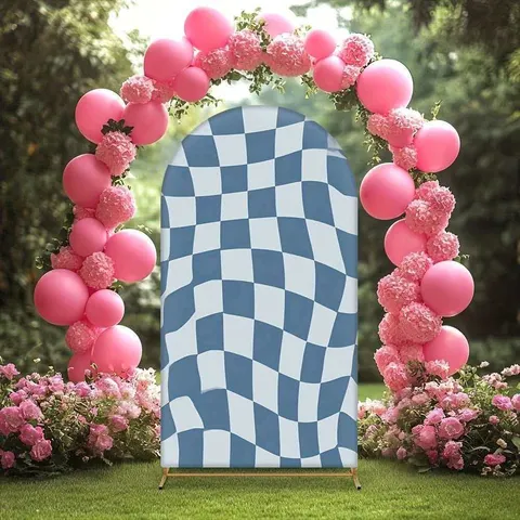 Vintage Checkered Arched Backdrop Cloth Retro Plaid Pongee Polyester Background Cover For Wedding Birthday Party Photography Decor