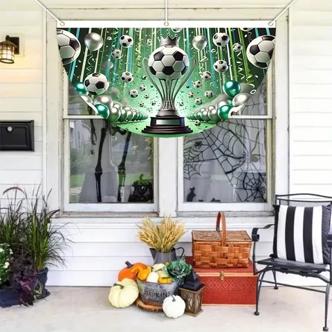 Football Themed Pleated Fan Flag Soccer Party Decoration Window Hanging Half Circle Banner Polyester Sports Event Decoration