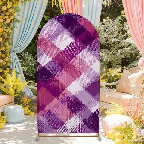Vintage Checkered Arched Backdrop Cloth Retro Plaid Pongee Polyester Background Cover For Wedding Birthday Party Photography Decor