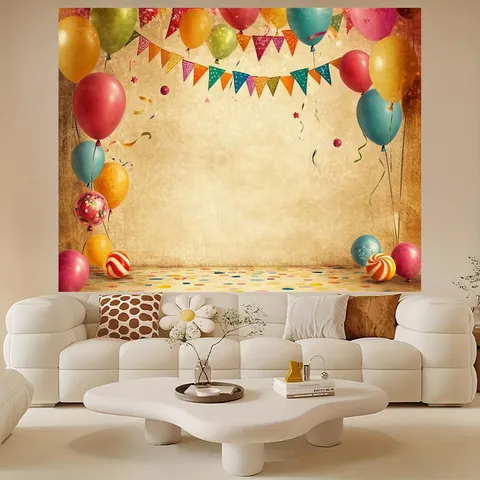 Vintage Carnival Theme Photography Backdrop Colorful Balloon Bunting Printed Pongee Fabric For Kids Birthday Party Decoration Photo Studio Props