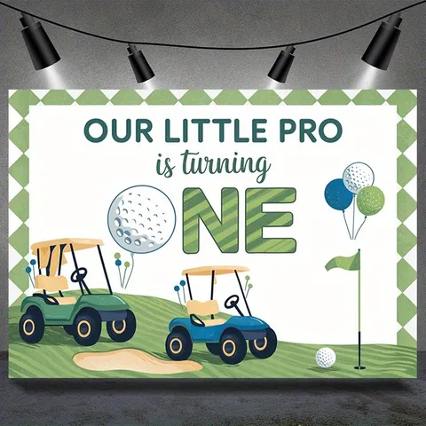 Golf Thema Erster Geburtstag Fotografie Hintergrund Our Little Pro Is Turning One Party Dekoration Polyester Wand Banner